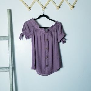 LILY WHITE MAUVE PURPLE OFF THE SHOULDER BLOUSE SIZE LARGE